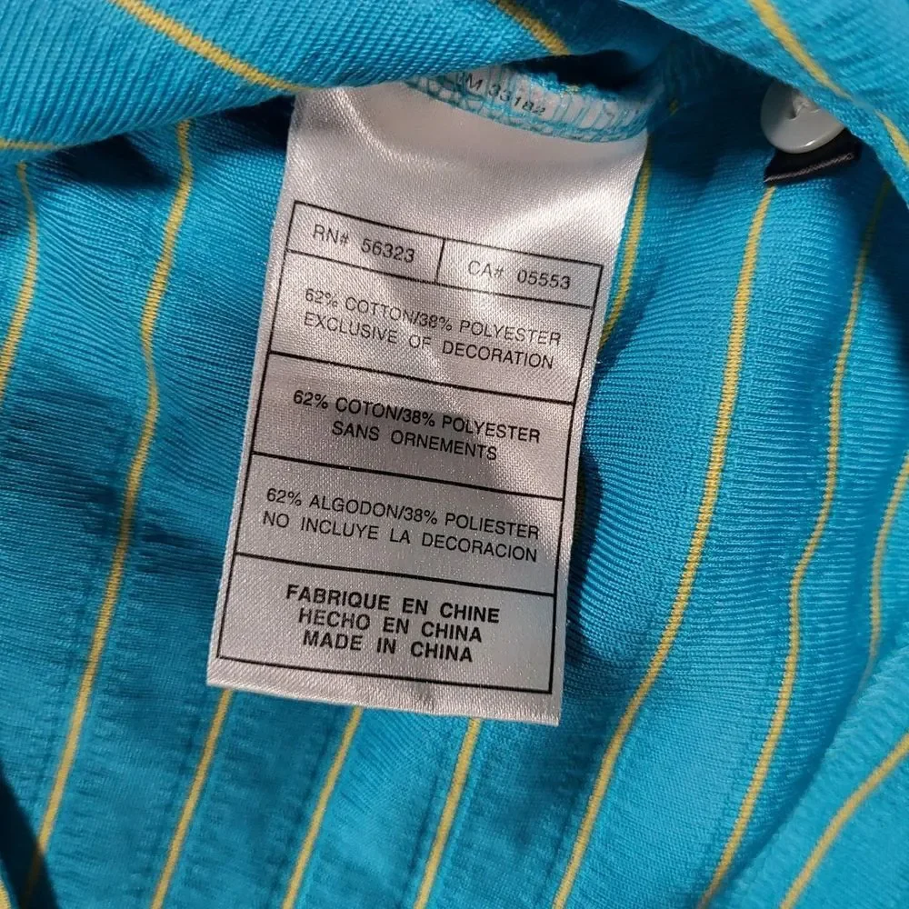 Nike Fit Dry Tiger Woods Men's Medium Blue Yellow Stripe Polo‎ golf course logo